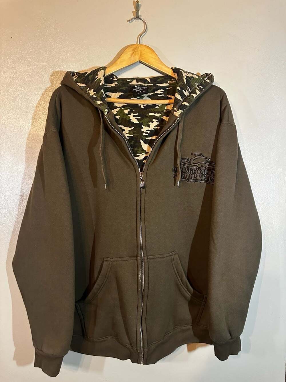 Orange County Choppers Full Zip Hoodie Size M Green Camo Thermal Lined